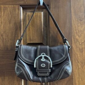 Coach soho Brown Leather Shoulder Bag with Silver Buckle y2k